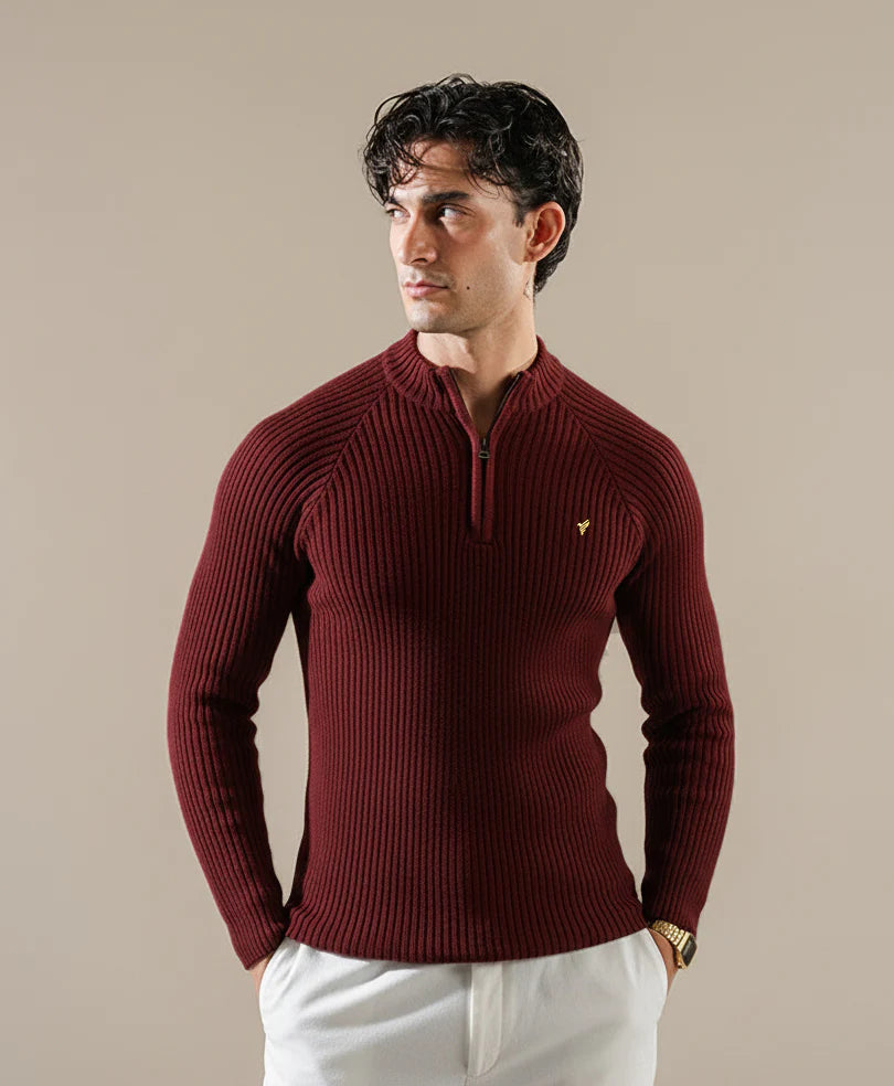 Maroon Half-Zip Mock Neck Sweater